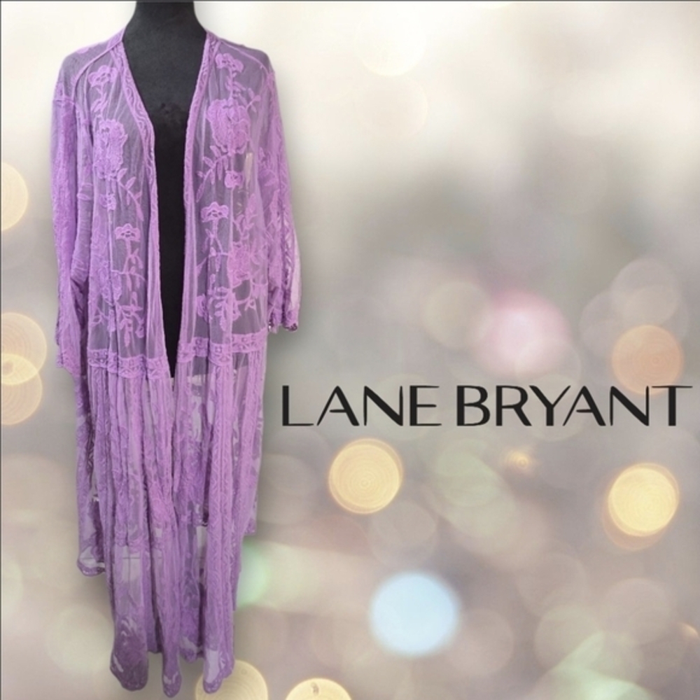 Lane Bryant Women's Lace Mesh Embroidered Kimono Lavender 22/24‎